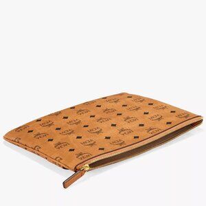 MCM Original Visetos Pouch Medium Cognac Gold Hardware